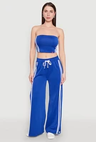 Womens Varsity Stripe Cropped Tube Top, Blue, Size M