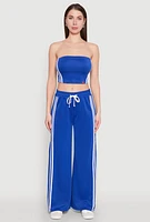 Womens Varsity Stripe Cropped Tube Top, Blue, Size M