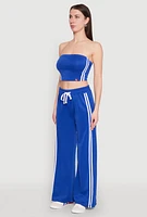 Womens Varsity Stripe Cropped Tube Top, Blue, Size M