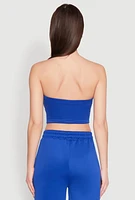 Womens Varsity Stripe Cropped Tube Top, Blue, Size S