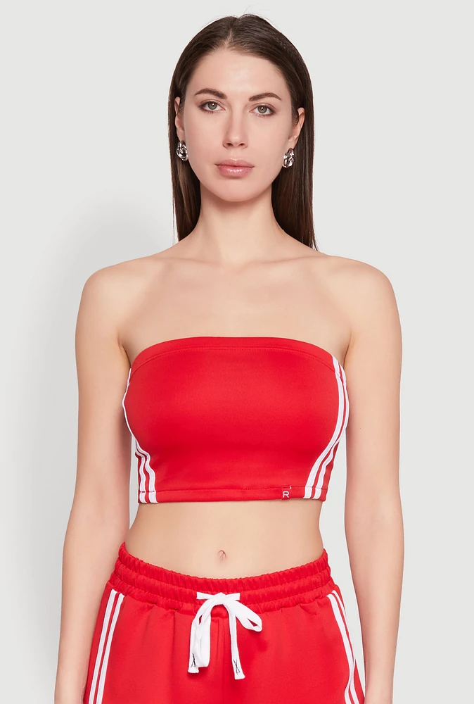 Womens Varsity Stripe Cropped Tube Top, Red,