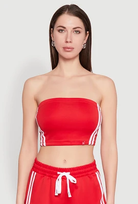 Womens Varsity Stripe Cropped Tube Top, Red,