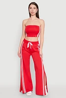 Womens Varsity Stripe Cropped Tube Top, Red,