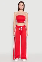 Womens Varsity Stripe Cropped Tube Top, Red,