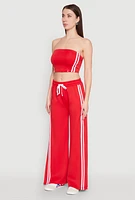 Womens Varsity Stripe Cropped Tube Top, Red,