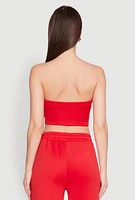 Womens Varsity Stripe Cropped Tube Top, Red,