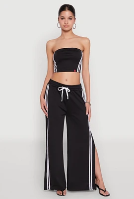 Womens Varsity Stripe Split Wide Leg Track Pants,