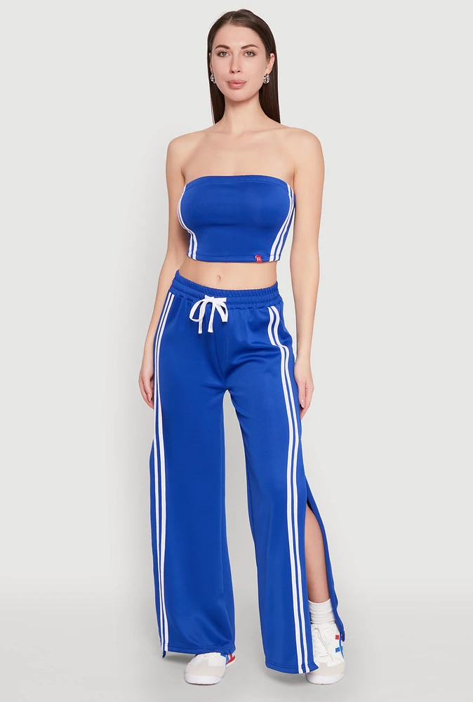Womens Varsity Stripe Split Wide Leg Track Pants,