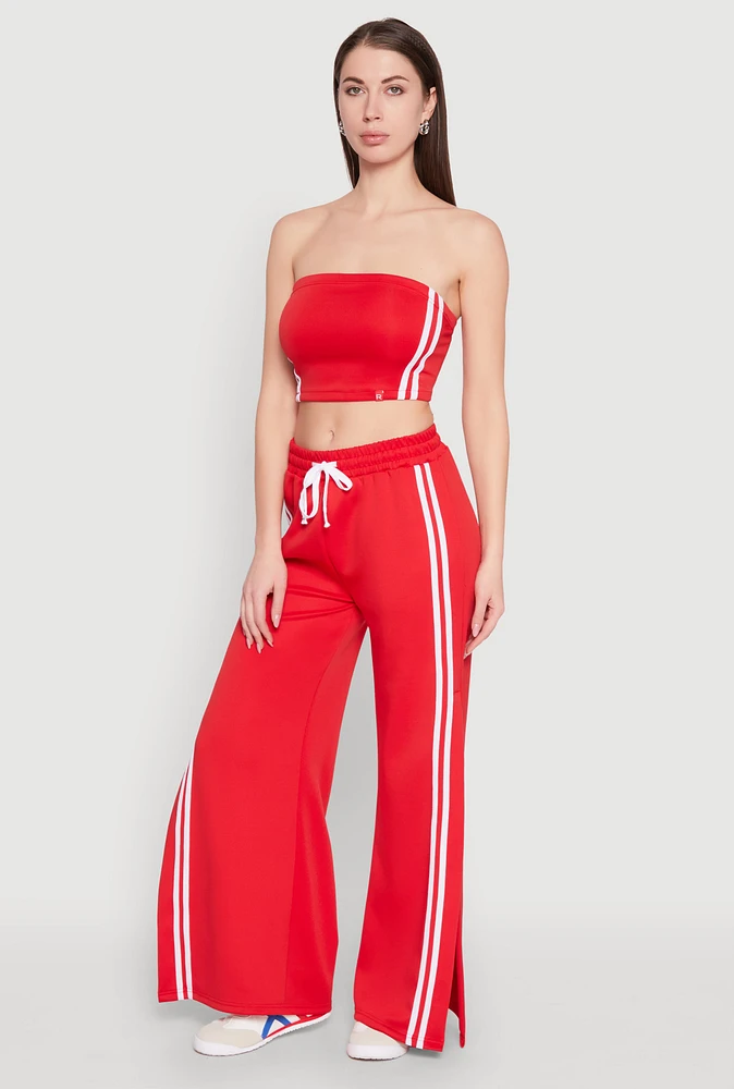 Womens Varsity Stripe Split Wide Leg Track Pants, Red, Size M