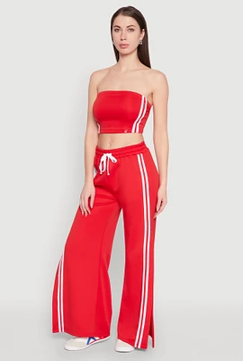 Womens Varsity Stripe Split Wide Leg Track Pants, Red, Size M