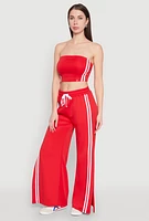 Womens Varsity Stripe Split Wide Leg Track Pants, Red, Size M