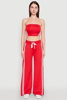 Womens Varsity Stripe Split Wide Leg Track Pants, Red, Size M