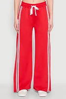 Womens Varsity Stripe Split Wide Leg Track Pants, Red, Size M