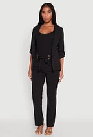 Womens Tabbed Roll Sleeve Lapel Collar Blazer,