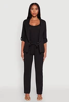 Womens Tabbed Roll Sleeve Lapel Collar Blazer,