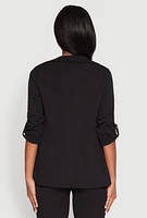 Womens Tabbed Roll Sleeve Lapel Collar Blazer,