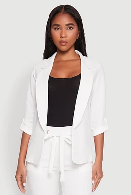 Womens Tabbed Roll Sleeve Lapel Collar Blazer, White, Size M