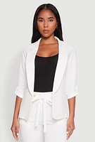 Womens Tabbed Roll Sleeve Lapel Collar Blazer, White, Size M