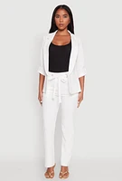 Womens Tabbed Roll Sleeve Lapel Collar Blazer, White, Size M