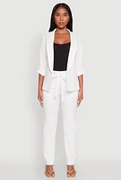 Womens Tabbed Roll Sleeve Lapel Collar Blazer, White, Size M