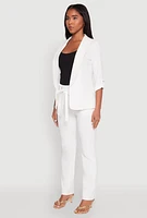 Womens Tabbed Roll Sleeve Lapel Collar Blazer, White, Size M