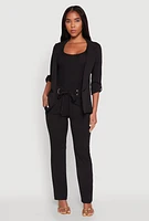 Womens Crepe Knit Tie Front Dress Pants,