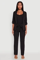 Womens Crepe Knit Tie Front Dress Pants,