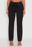 Womens Crepe Knit Tie Front Dress Pants,