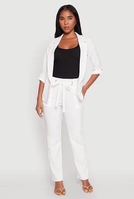 Womens Crepe Knit Tie Front Dress Pants, White, Size M