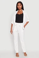 Womens Crepe Knit Tie Front Dress Pants, White, Size M