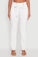 Womens Crepe Knit Tie Front Dress Pants, White, Size M