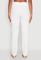Womens Crepe Knit Tie Front Dress Pants, White, Size M