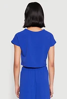 Womens Crepe Knit Short Sleeve Crop Top, Blue, Size XL