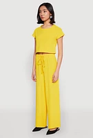 Womens Crepe Knit Short Sleeve Crop Top, Yellow, Size XL