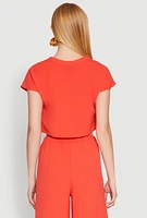 Womens Crepe Knit Short Sleeve Crop Top, Orange, Size S