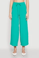 Womens Crepe Knit Drawstring Wide Leg Pants,
