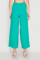 Womens Crepe Knit Drawstring Wide Leg Pants,