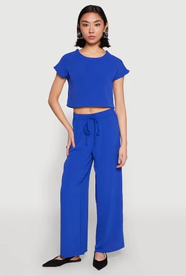 Womens Crepe Knit Drawstring Wide Leg Pants,