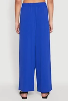 Womens Crepe Knit Drawstring Wide Leg Pants, Blue, Size L