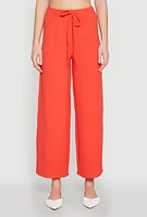 Womens Crepe Knit Drawstring Wide Leg Pants, Orange, Size S