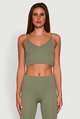 Womens Stylish Ribbed Knit V Neck Sports Bra with Adjustable Straps, L-XL
