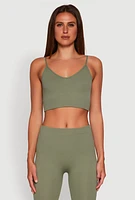 Womens Stylish Ribbed Knit V Neck Sports Bra with Adjustable Straps, L-XL