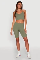 Womens Stylish Ribbed Knit V Neck Sports Bra with Adjustable Straps, L-XL