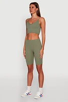 Womens Stylish Ribbed Knit V Neck Sports Bra with Adjustable Straps, L-XL