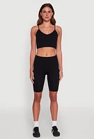 Womens Seamless High Waisted Ribbed Knit Bike Shorts,
