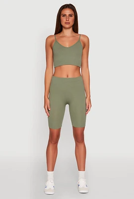 Womens Seamless High Waisted Ribbed Knit Bike Shorts,