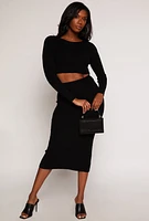 Womens Rib Knit Cropped Crew Neck Sweater,