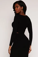 Womens Rib Knit Cropped Crew Neck Sweater,