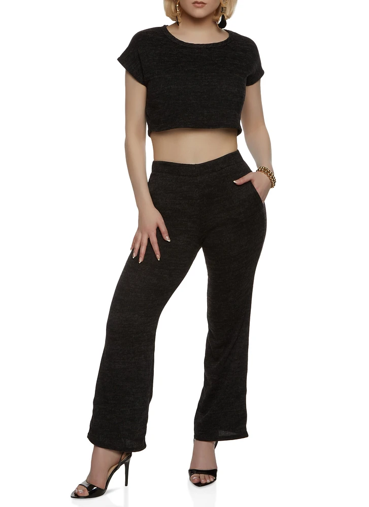 Womens Brushed Knit Crew Neck Cropped Tee, M