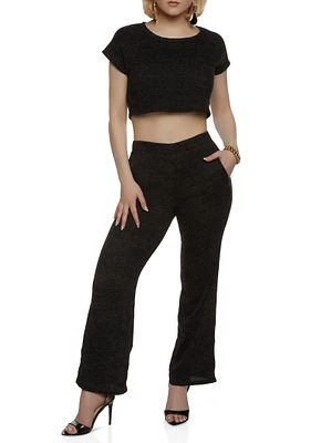 Womens Brushed Knit Crew Neck Cropped Tee, M